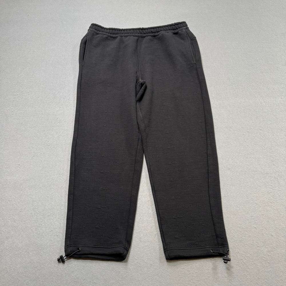 Quiksilver Sweatpants Men's Large Black‎ Fleece Lined Baggy Fit Elastic Waist